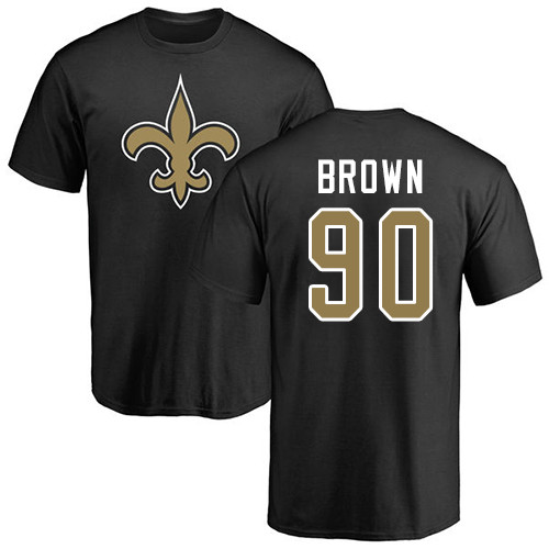 Men New Orleans Saints Black Malcom Brown Name and Number Logo NFL Football 90 T Shirt